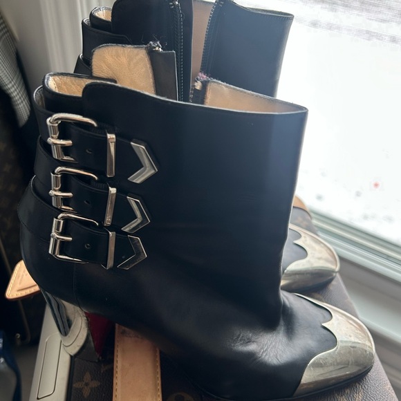 Christian Louboutin Black Leather Ankle Boots with Silver Cap Toe & Heel - Picture 15 of 16